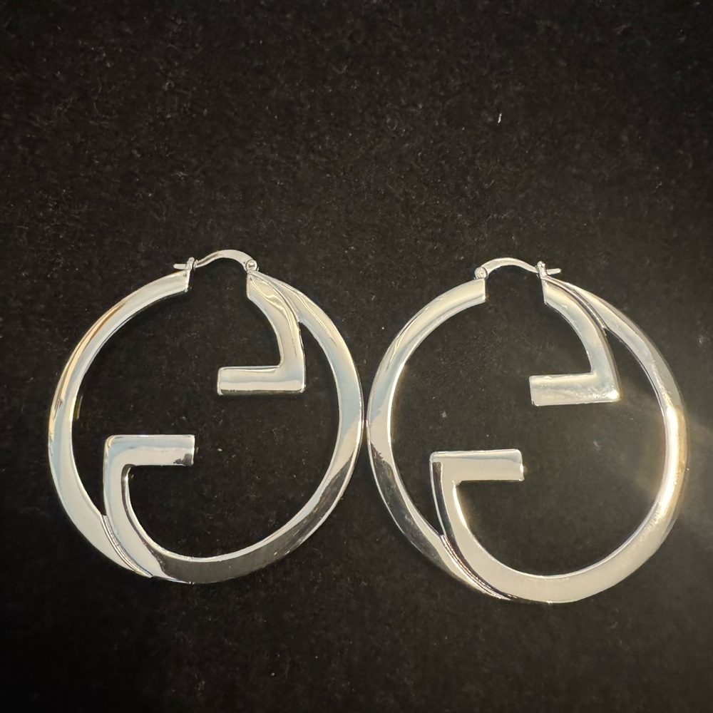 Gucci Silver Tone Hoop Interlock GG Earrings